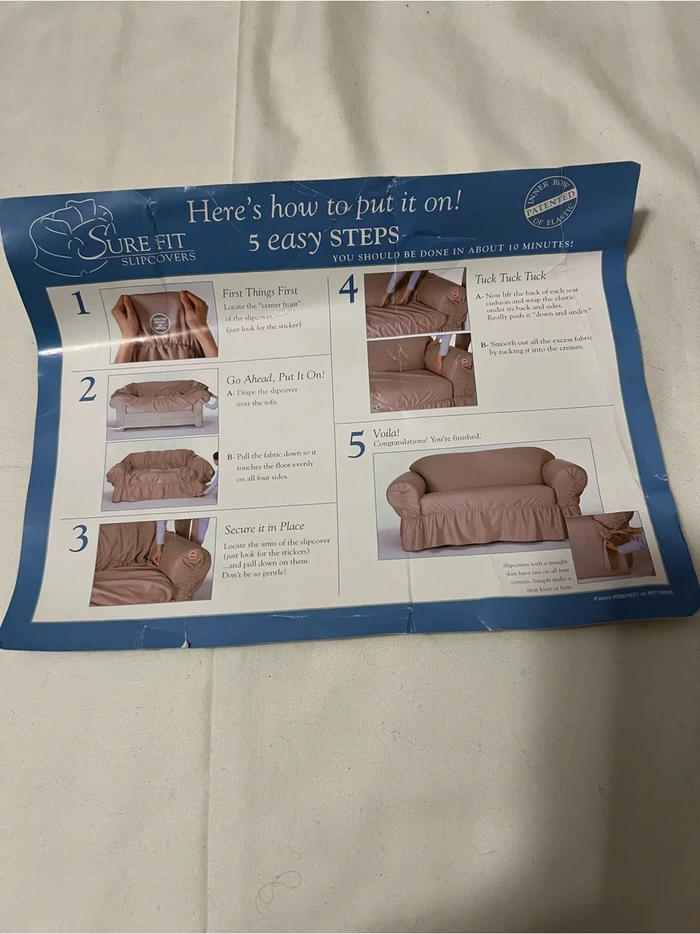 Sure Fit Denim Sand Stripe Sofa Slipcover with Tailored Skirt